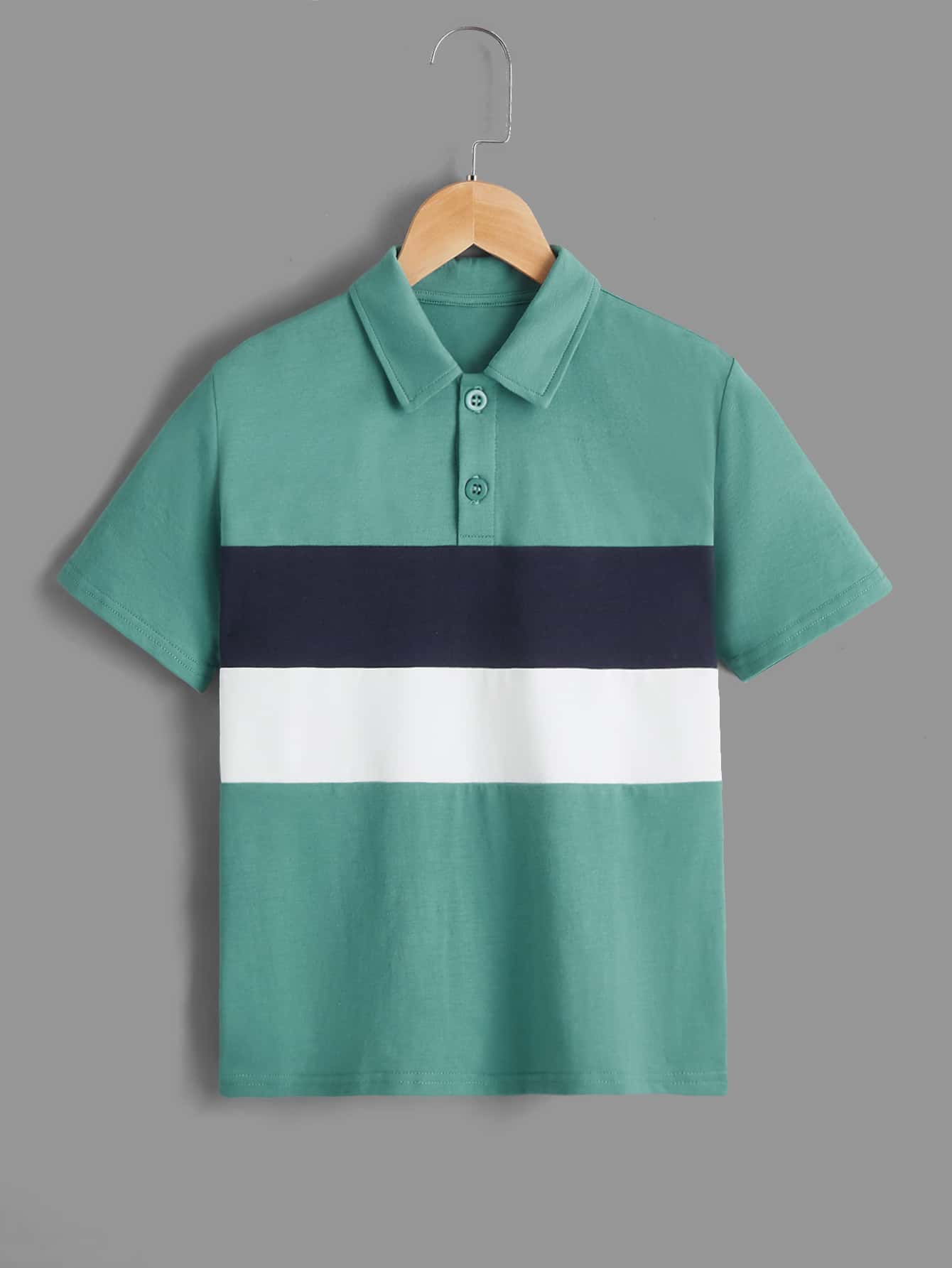 Tween Boy Summer Casual Knit Short Sleeve Polo Shirt, Colorblock