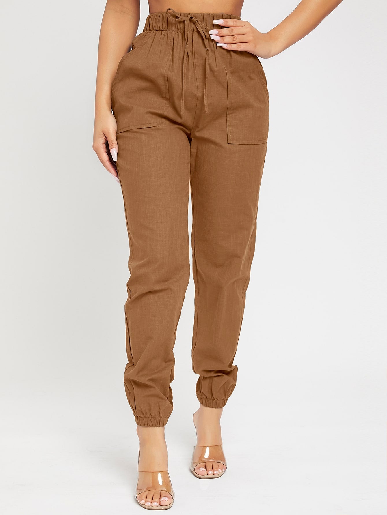 High Waist Knot Detail Jogger Black Pants