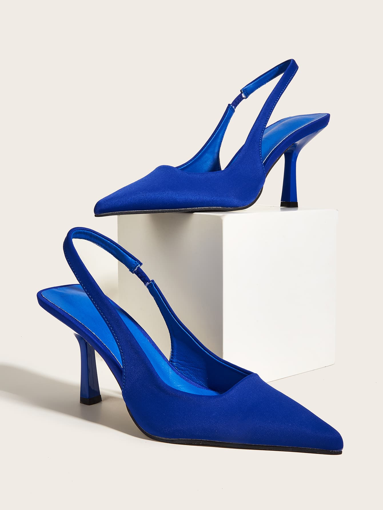 Fashion Blue Pumps For Women, Point Toe Slingback Pyramid Heeled Pumps