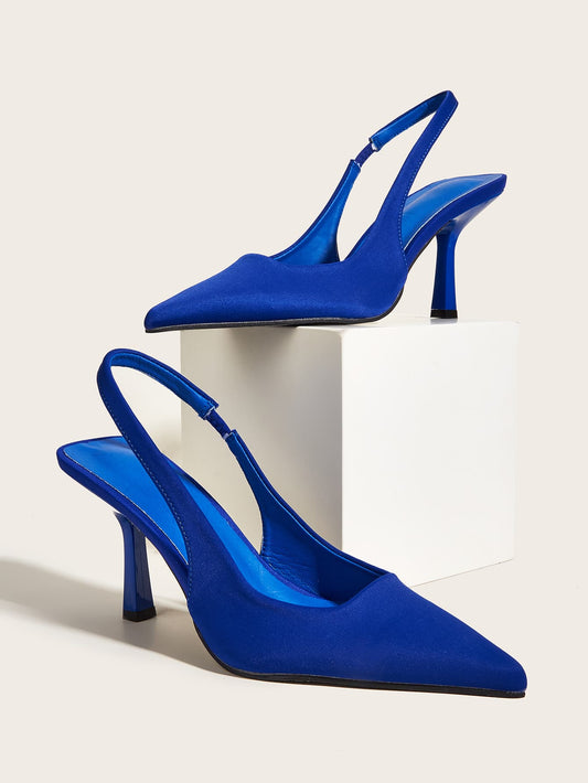 Fashion Blue Pumps For Women, Point Toe Slingback Pyramid Heeled Pumps