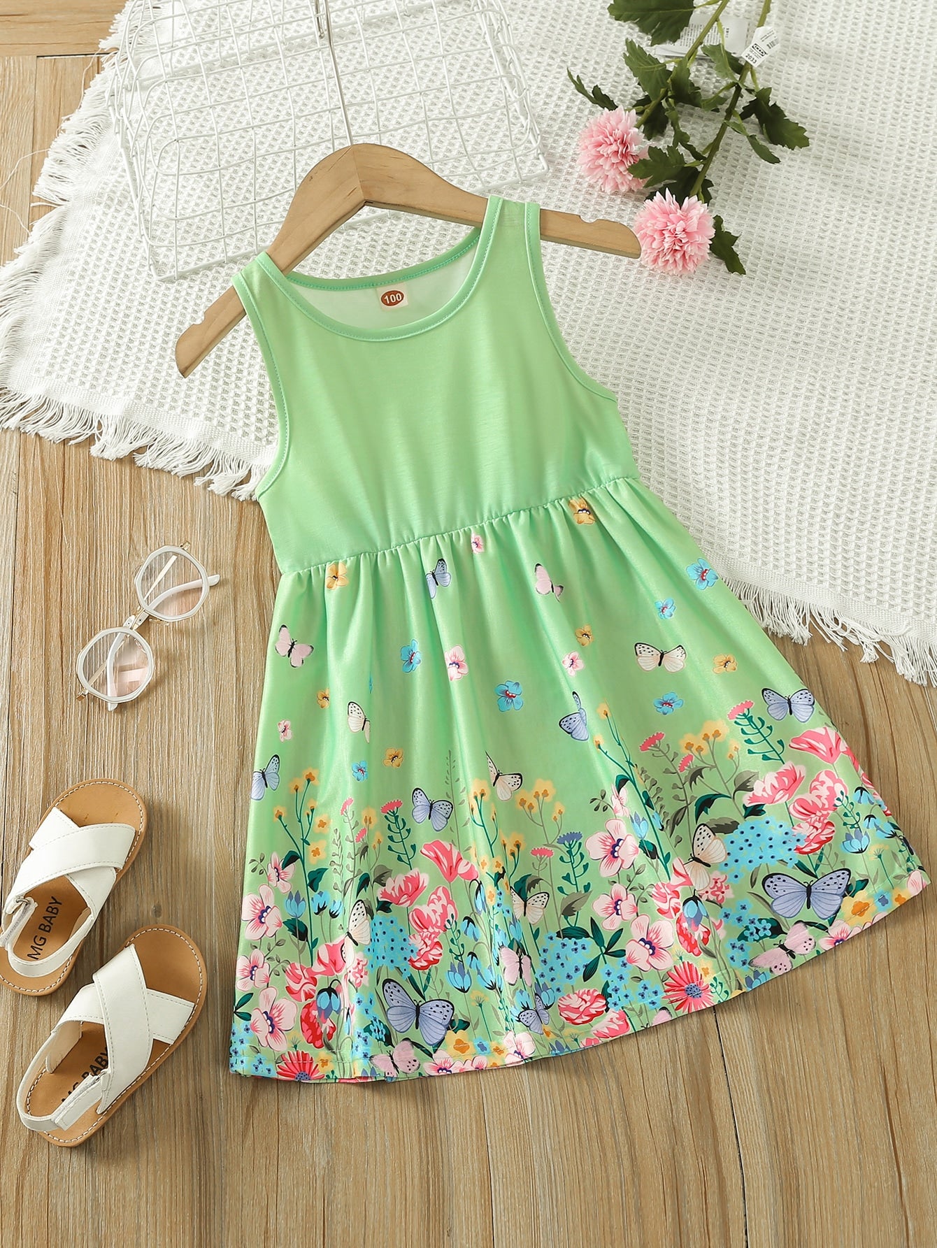 Girls' Sleeveless Ditsy Floral Casual Dress