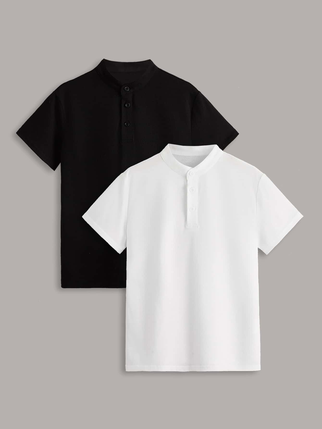 Tween Boy 2pcs Solid Half Button Polo Shirt