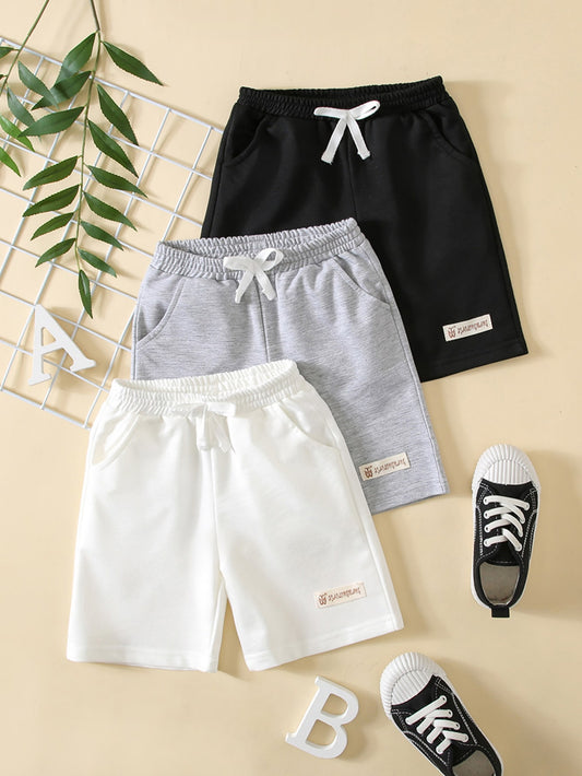 Young Boy 3pcs Letter Patched Detail Bow Front Shorts