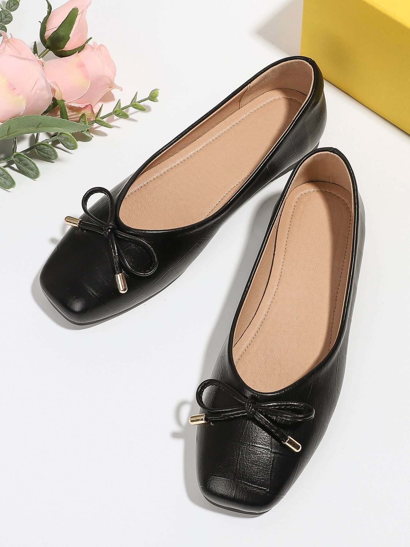 Women's Flat Square-toe Flats With Bowknot And Soft Sole For Comfort