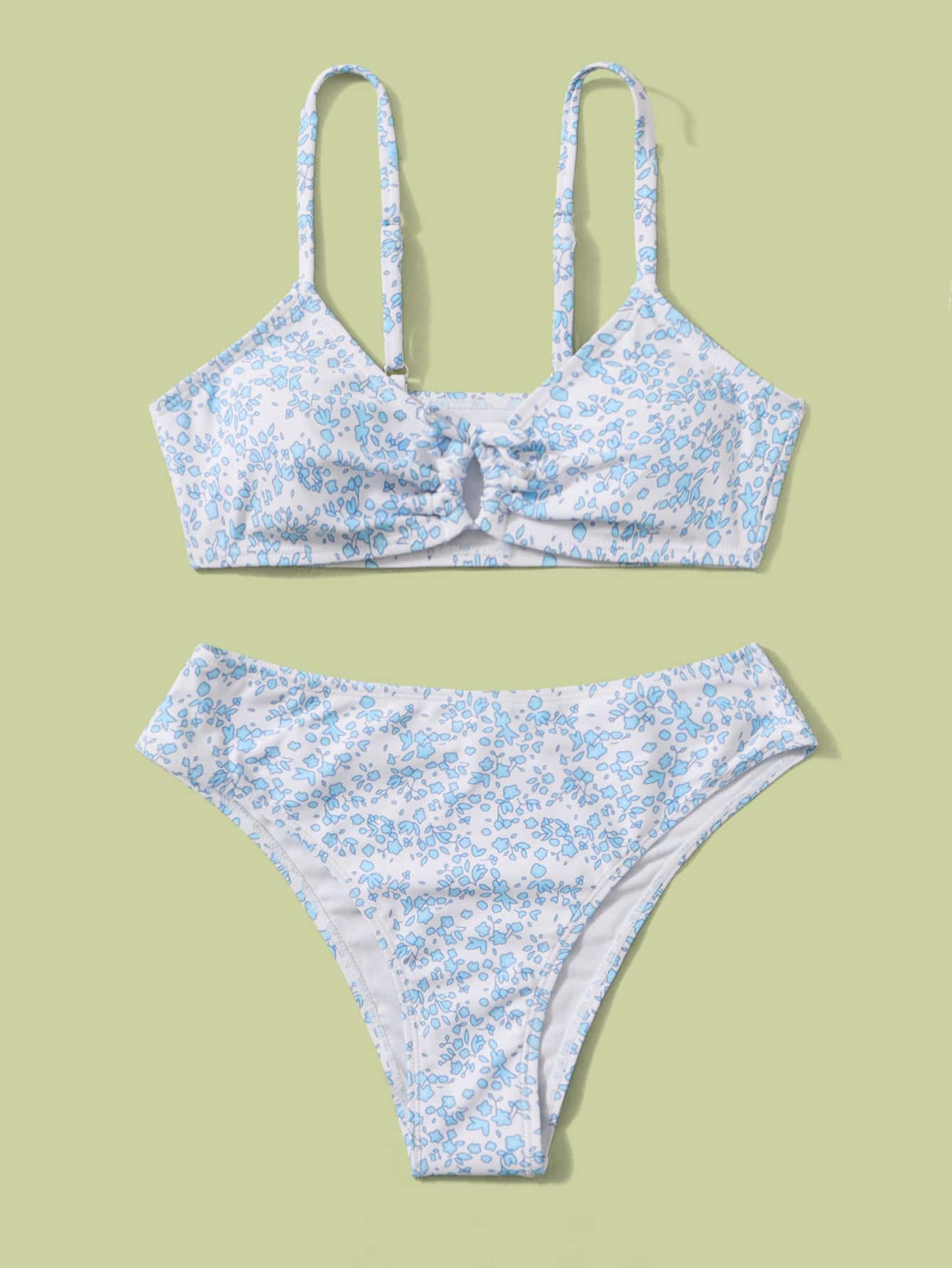 Teen Girls' Floral And Print Hollow Out Detail Bikini Set 2 Pieces