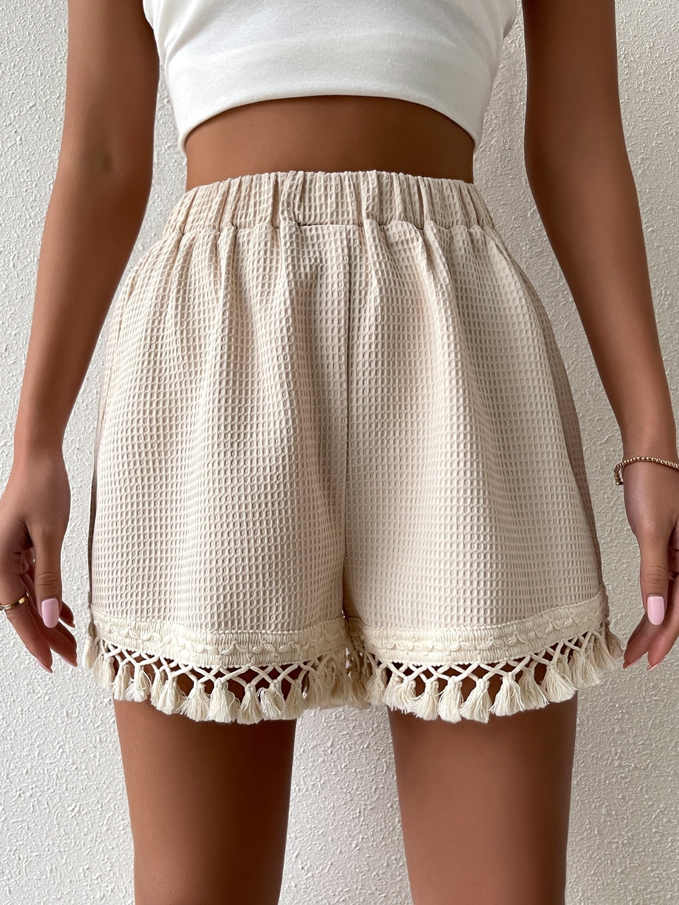 Fringe Trim High Waist Shorts