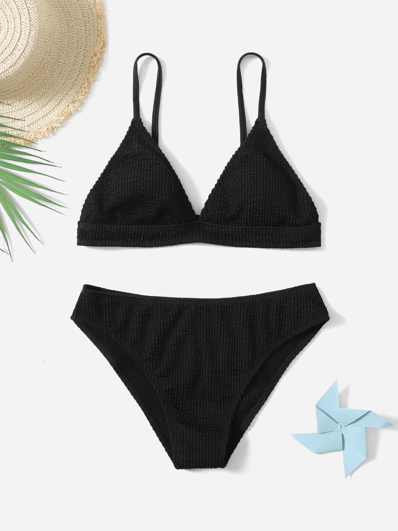 Tween Girl Textured Triangle Bikini Set Summer Beach