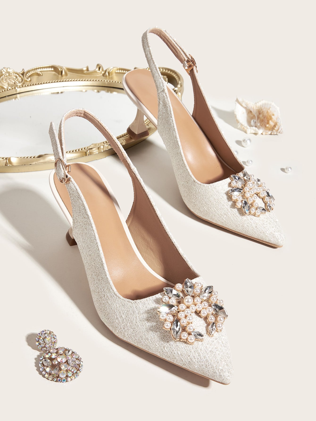 2024 Spring/Summer New Pearl-Decorated Women's High Heels, 6cm Stiletto Heel & Pointed Toe & Delicate Slingbacks