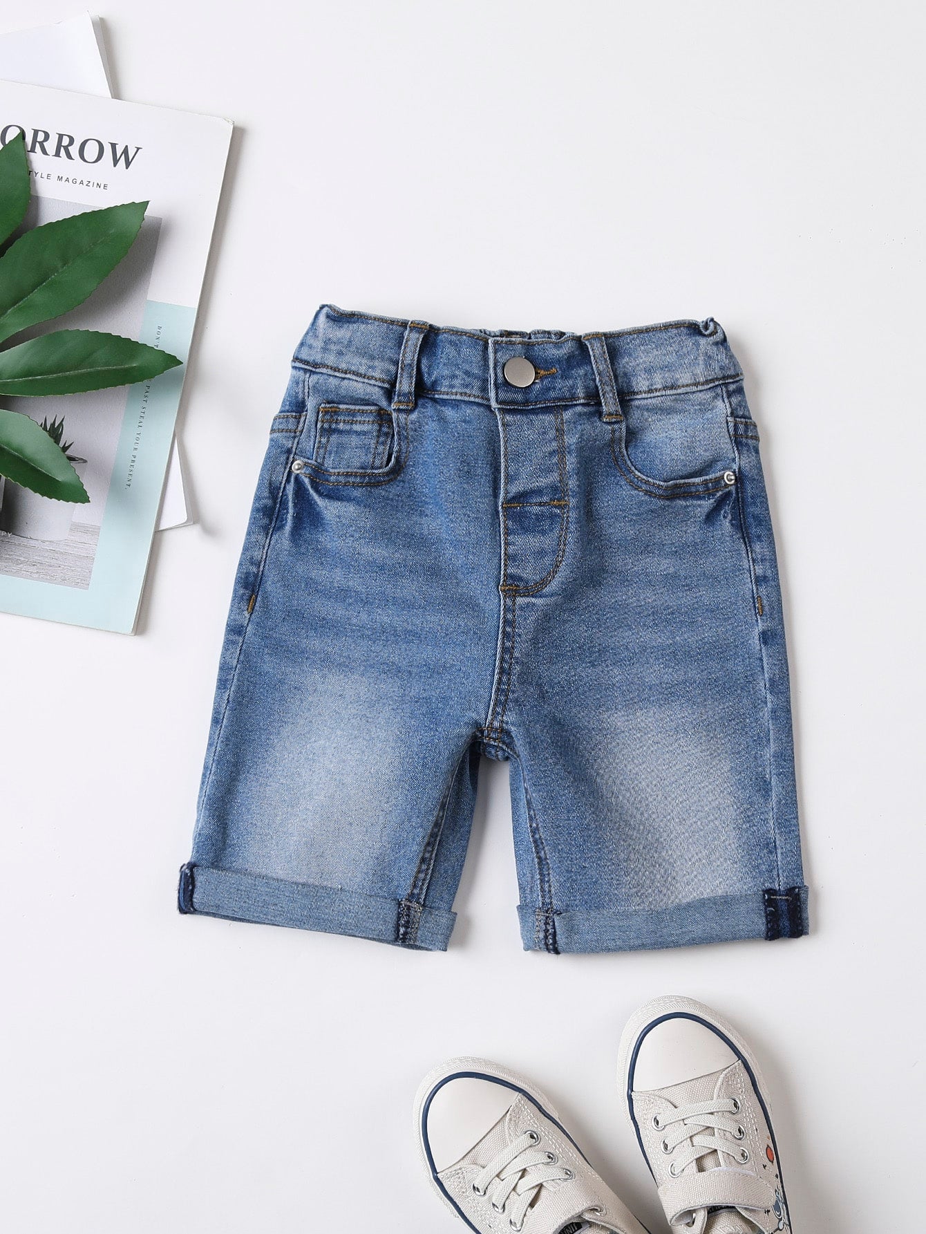 Young Boy Washed Roll Up Hem Denim Shorts