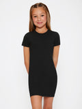Tween Girl Knitted Ribbed Soft, High Elasticity Bodycon Dress Suitable For Summer
