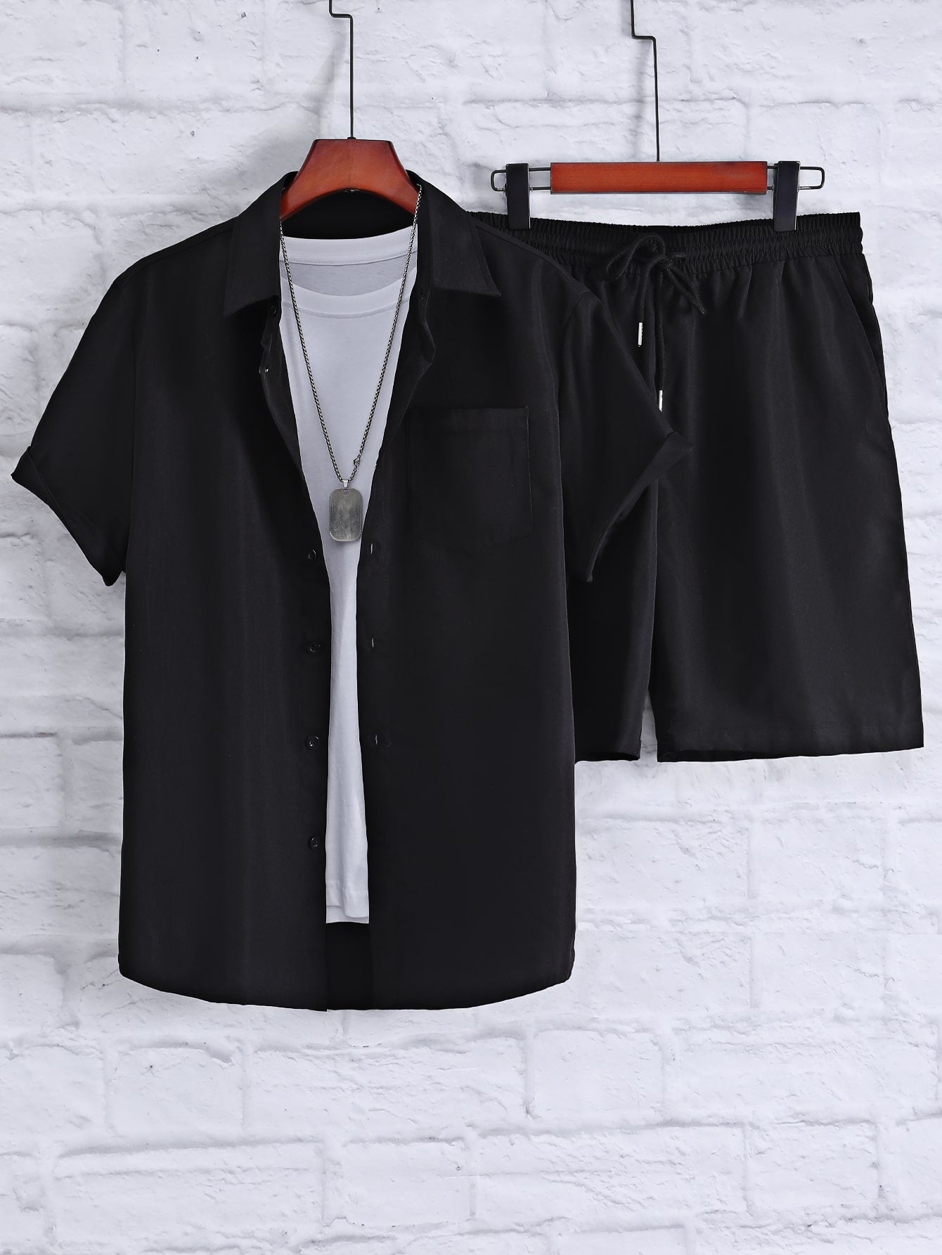 Men's Loose Fit One Pocket Front Shirt & Shorts Set (T-Shirt Not Included)