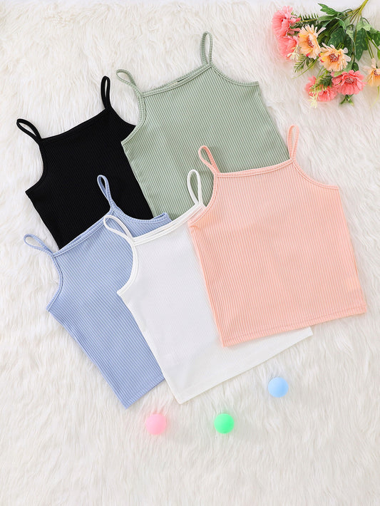 Young Girl 5pcs Ribbed Knit Cami Top