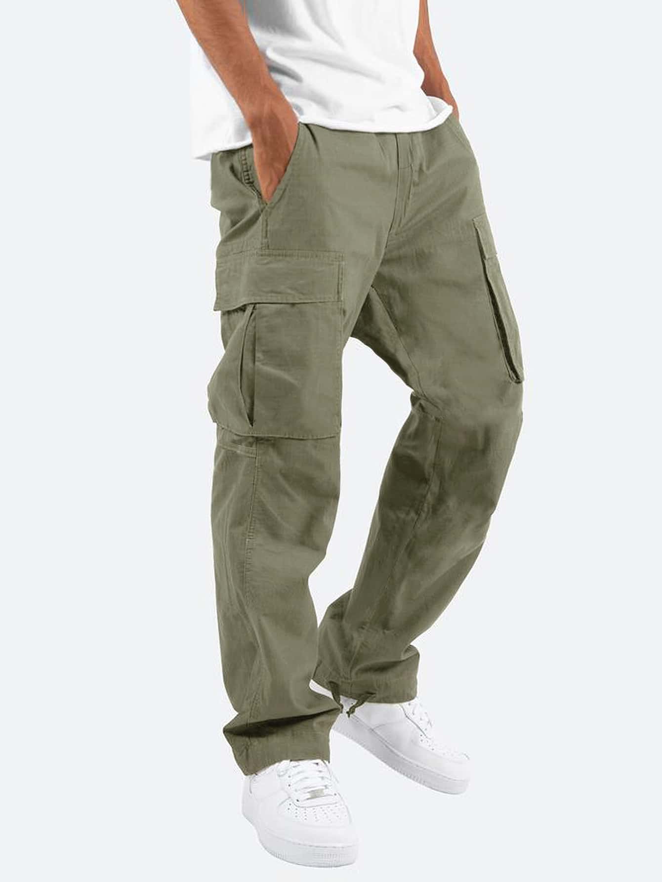 Men Flap Pocket Drawstring Waist Pants