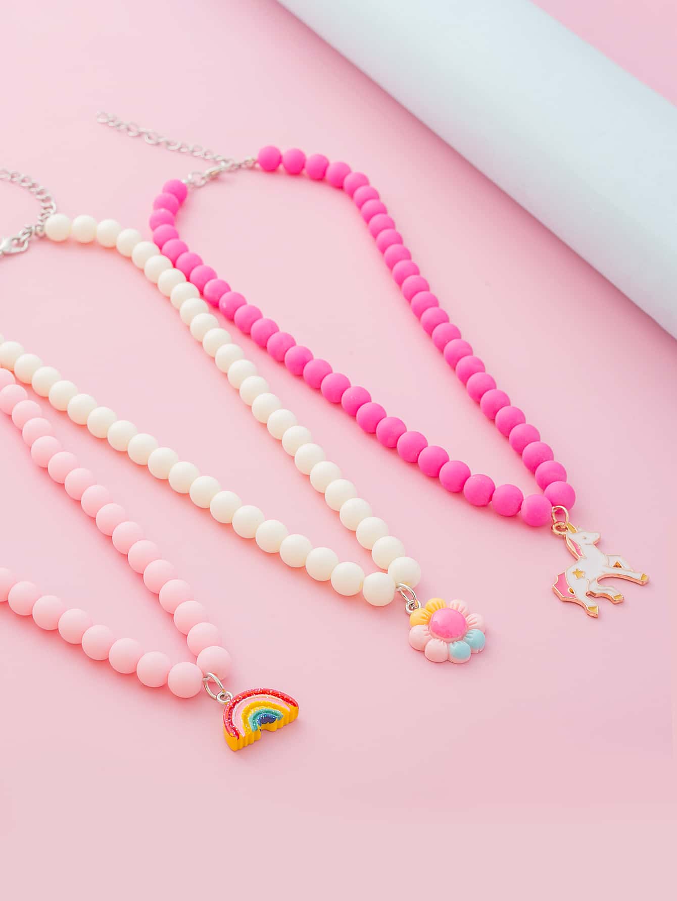 3pcs/set Girls Unicorn Charm Beaded Necklace