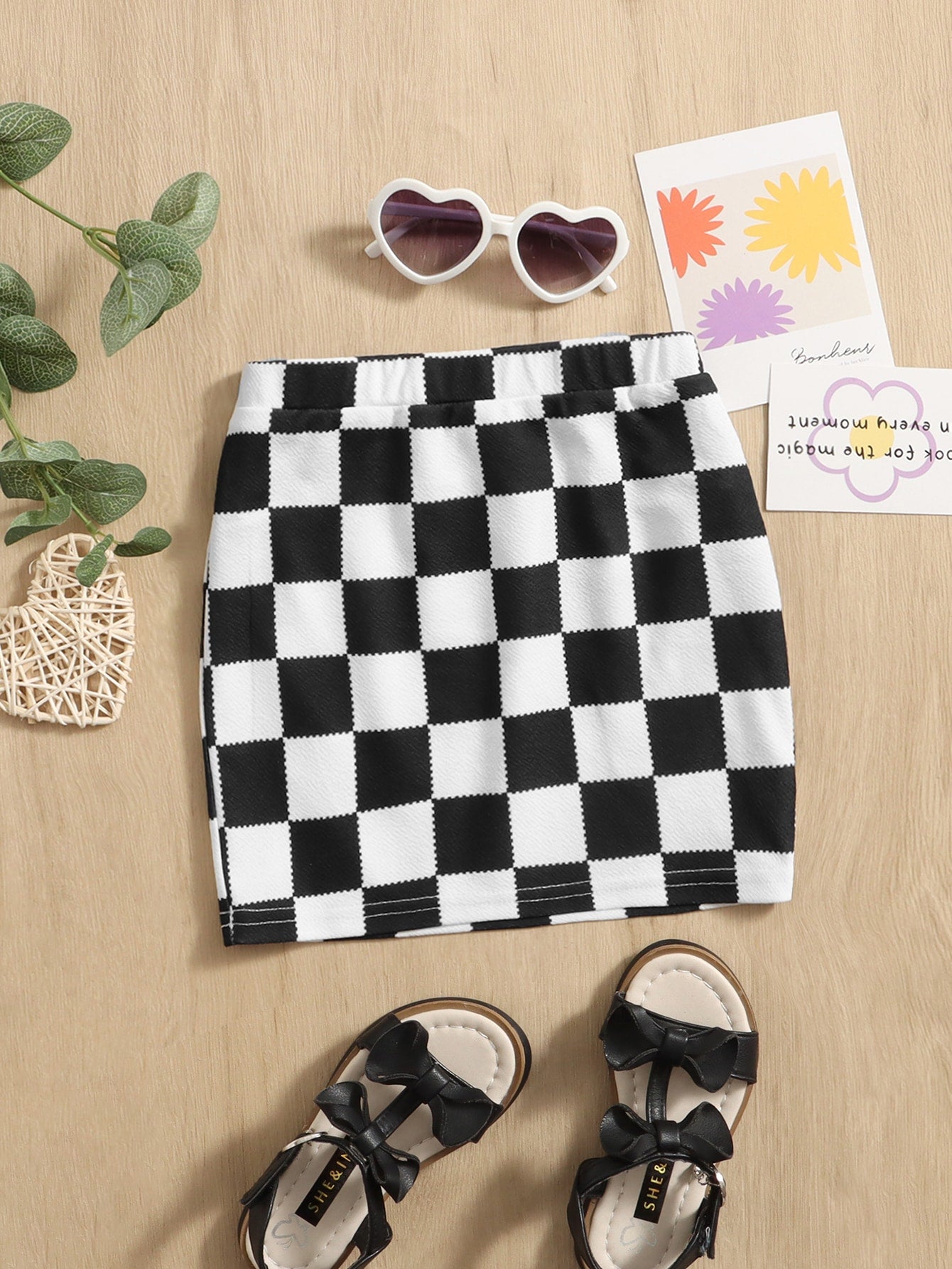 Young Girl Casual Checkerboard Printed A-Line Skirt, Suitable For Summer