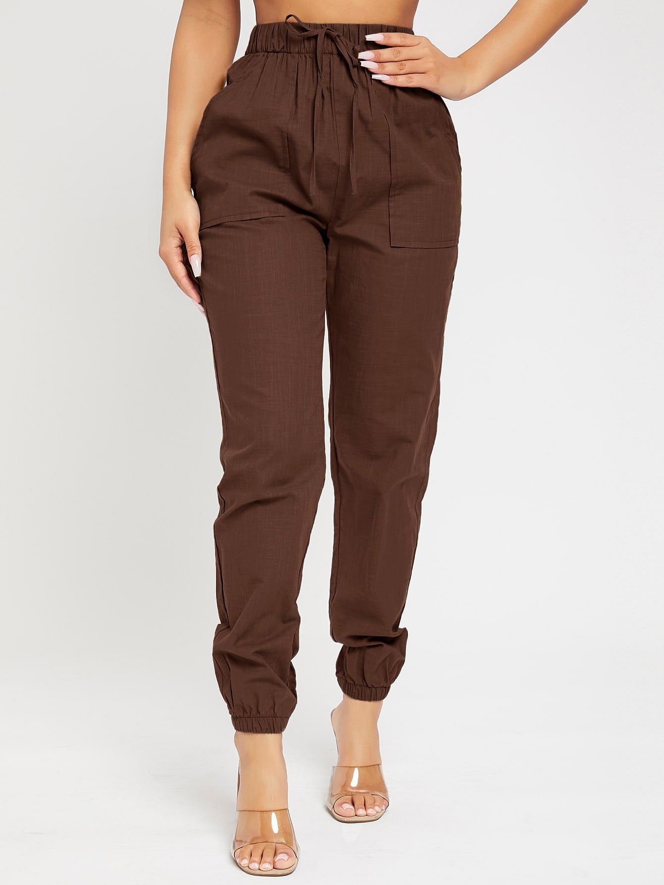 High Waist Knot Detail Jogger Black Pants