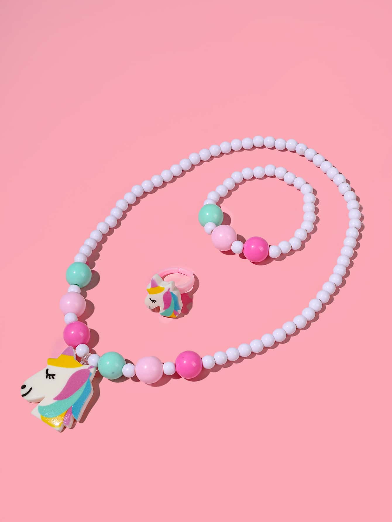 3pcs Girls Cartoon Unicorn Charm Jewelry Set