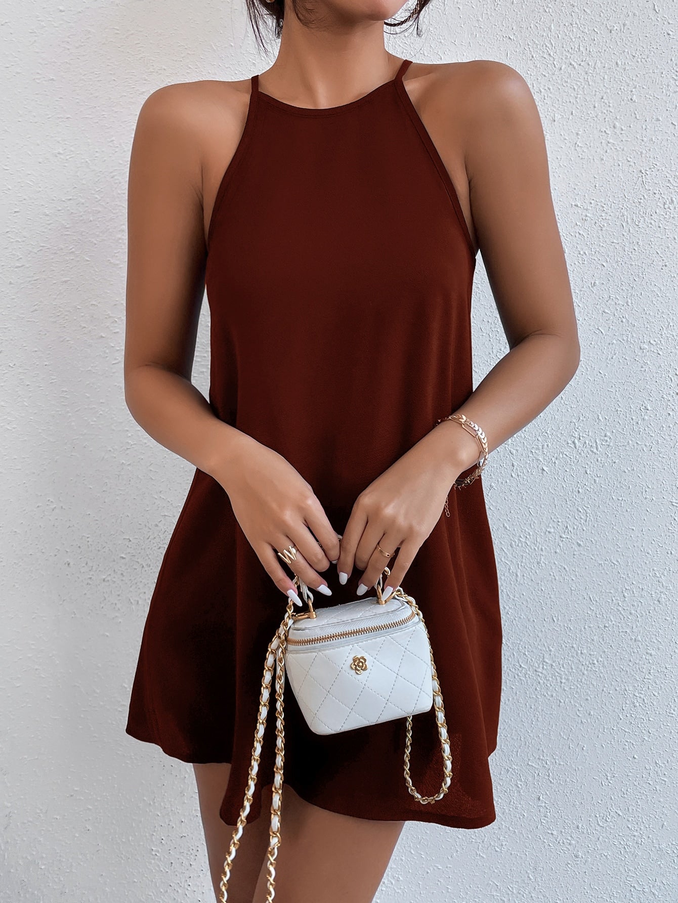 Keyhole Back Halter Neck Dress