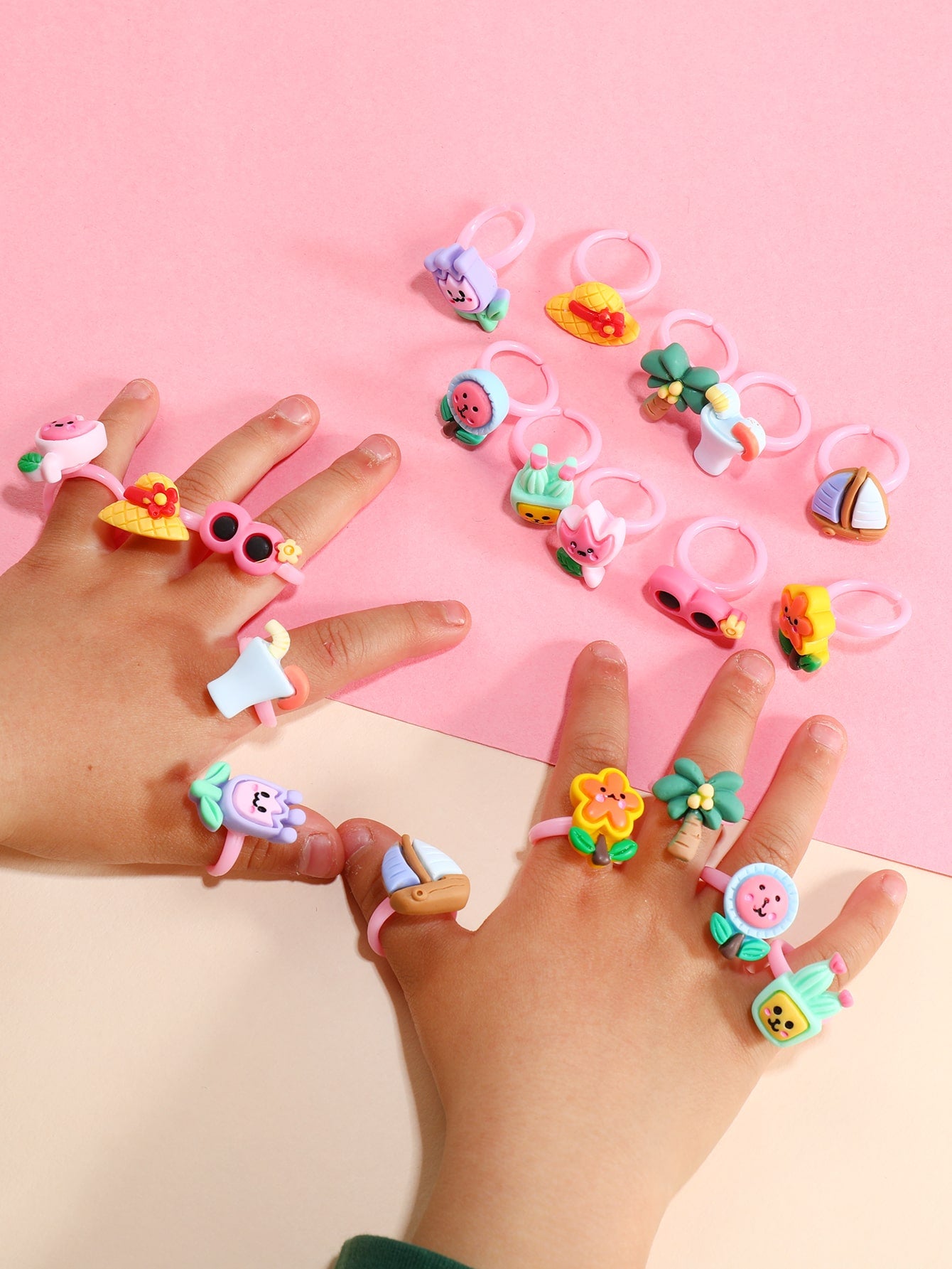 20pcs Girls Flower Decor Ring