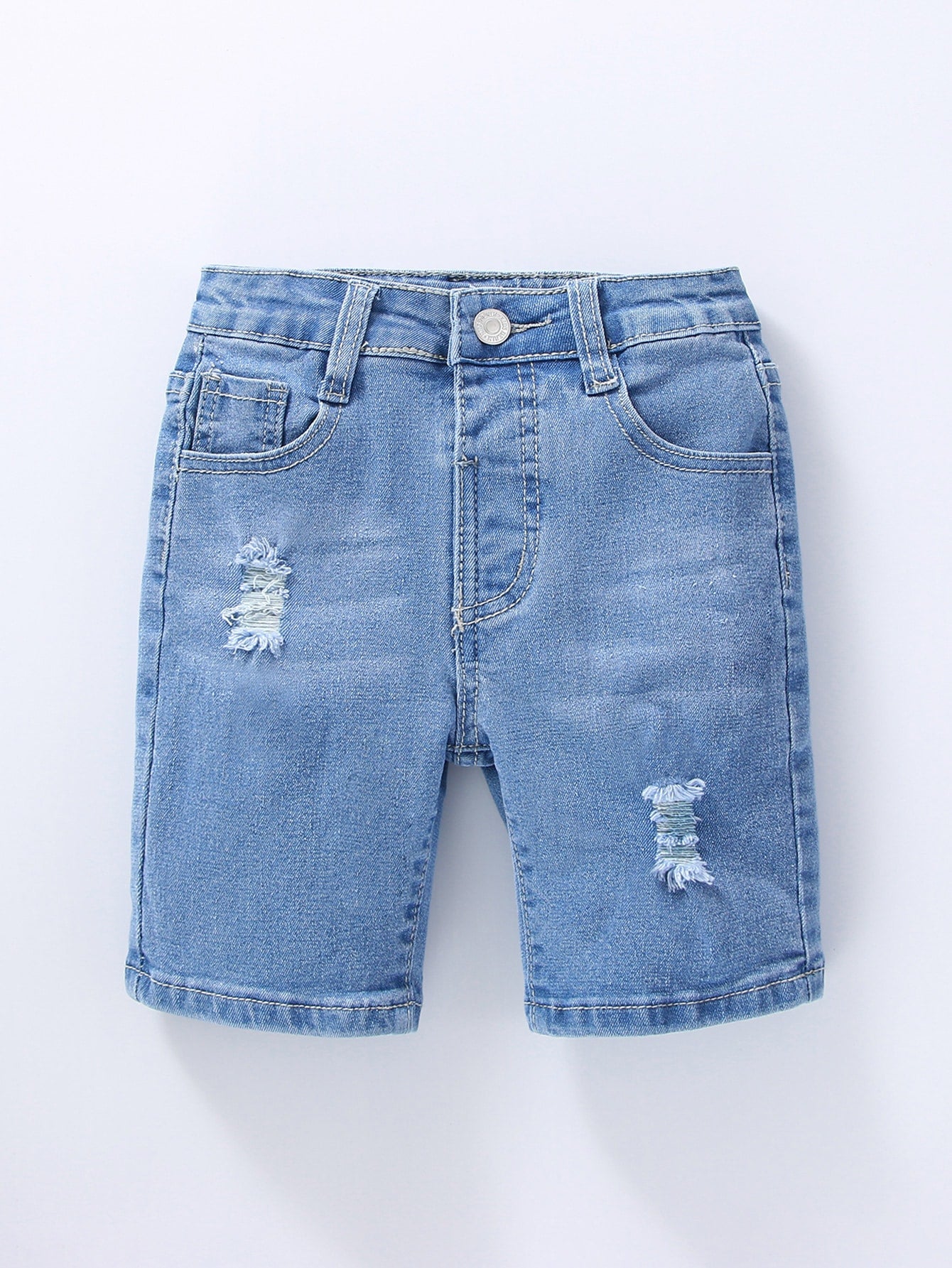 Young Boy Casual Denim Shorts With Pockets And Distressed Holes