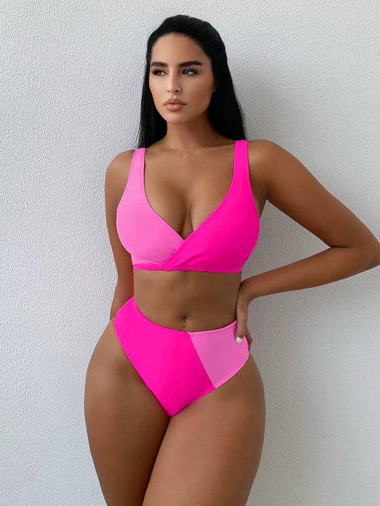 Swim Summer Beach Color Block High Waisted Bikini