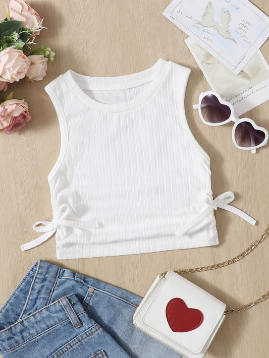 Young Girl Knot Side Ruched Tank Top