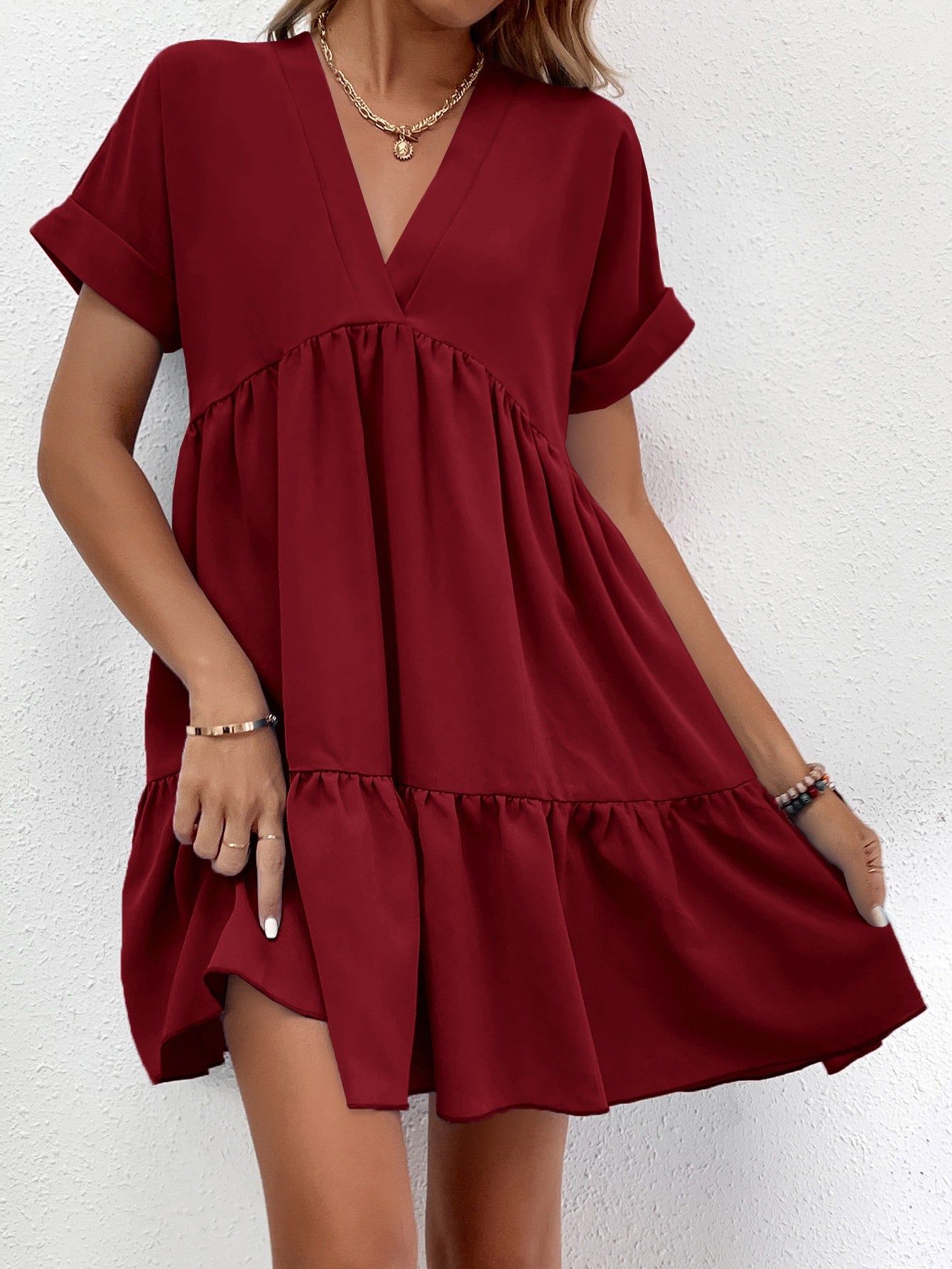 Solid Color Batwing Sleeve Casual Vacation Dress