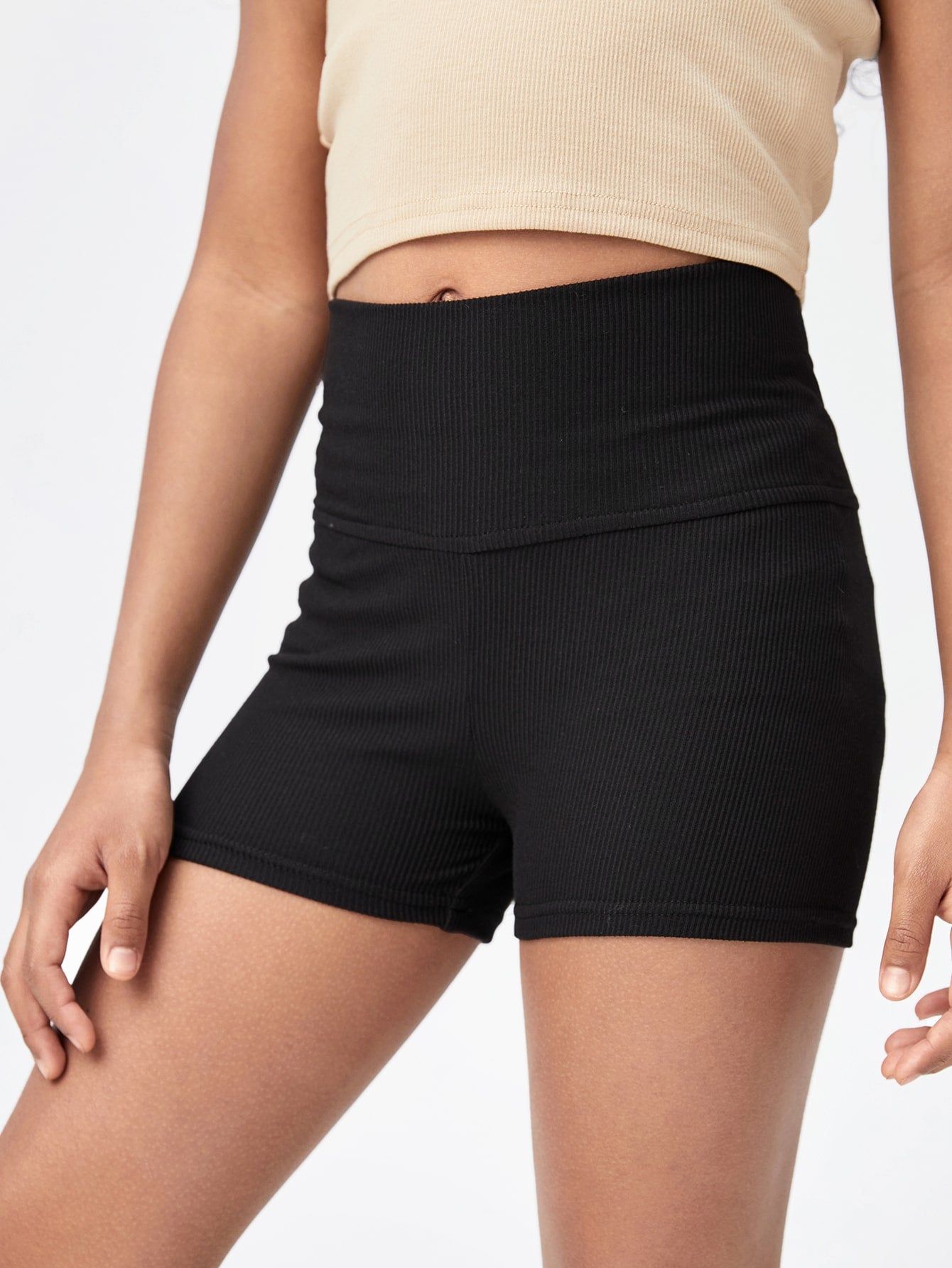 Tween Girl Wideband Waist Ribbed Knit Biker Shorts