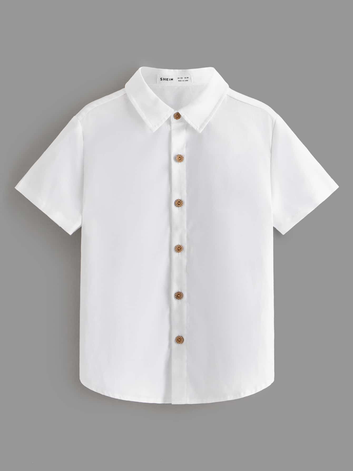 Tween Boy Solid Color Collared Button-Front Casual Shirt