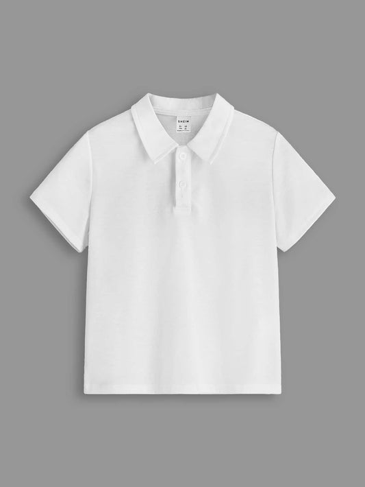 Young Boys' Half-Buttoned Short Sleeve Polo Shirt, Suitable For Casual Wear In Summer