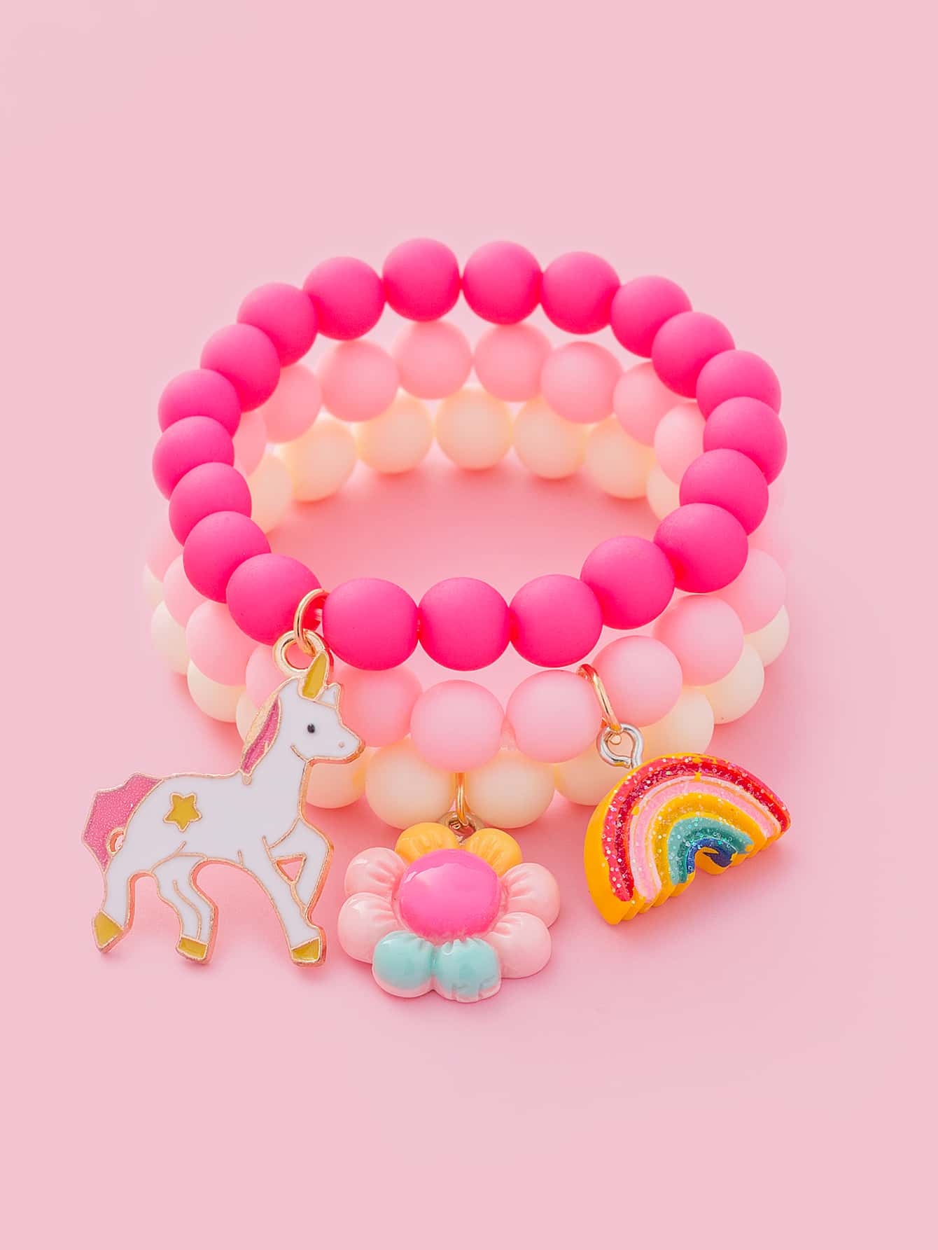 3pcs/set Cute Cartoon Unicorn & Rainbow Decor Bracelet For Girls For Daily Decoration