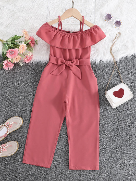 Young Girl Cold Shoulder Belted Jumpsuit Without Bag