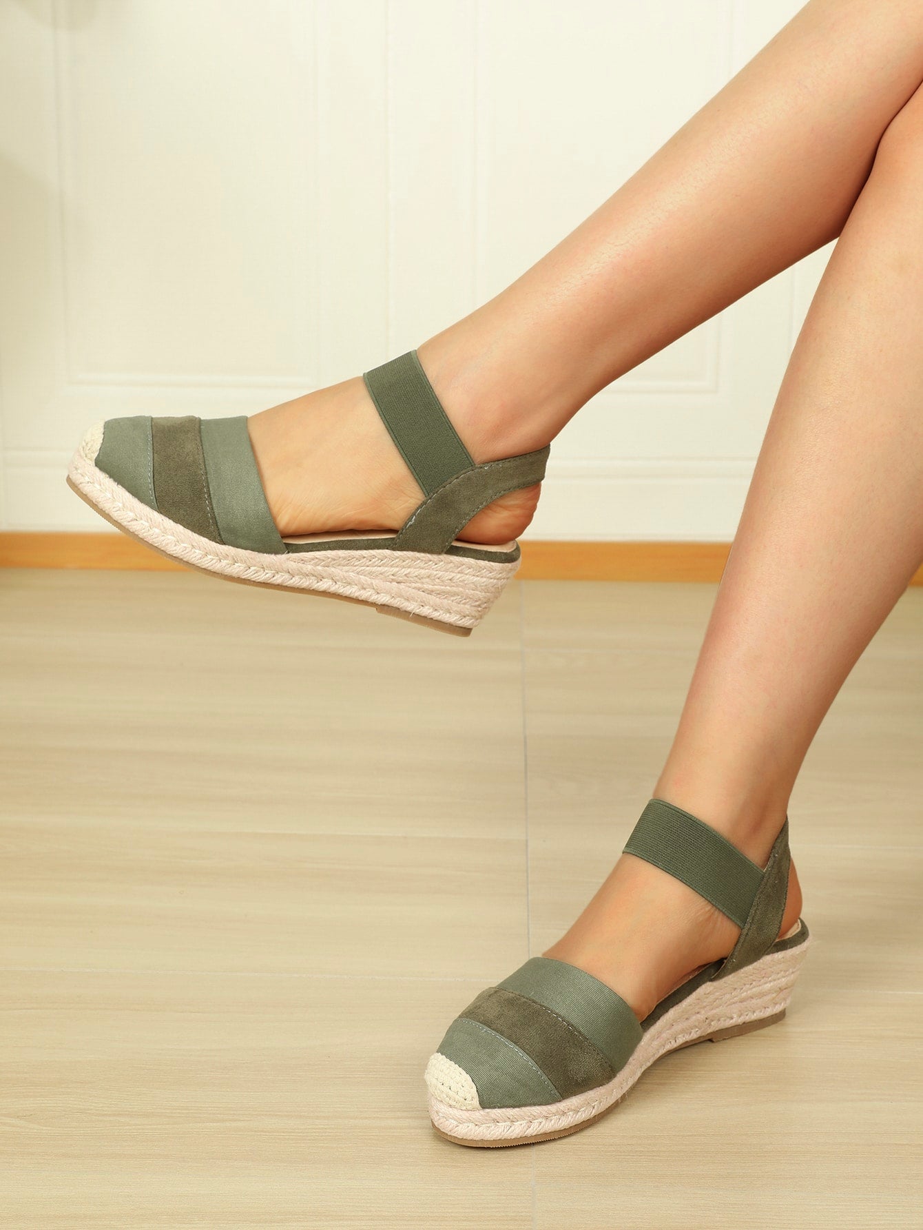 Colorblock Suedette Court Wedges, Brown Vacation Style Solid Color Wedge Heels Shoes