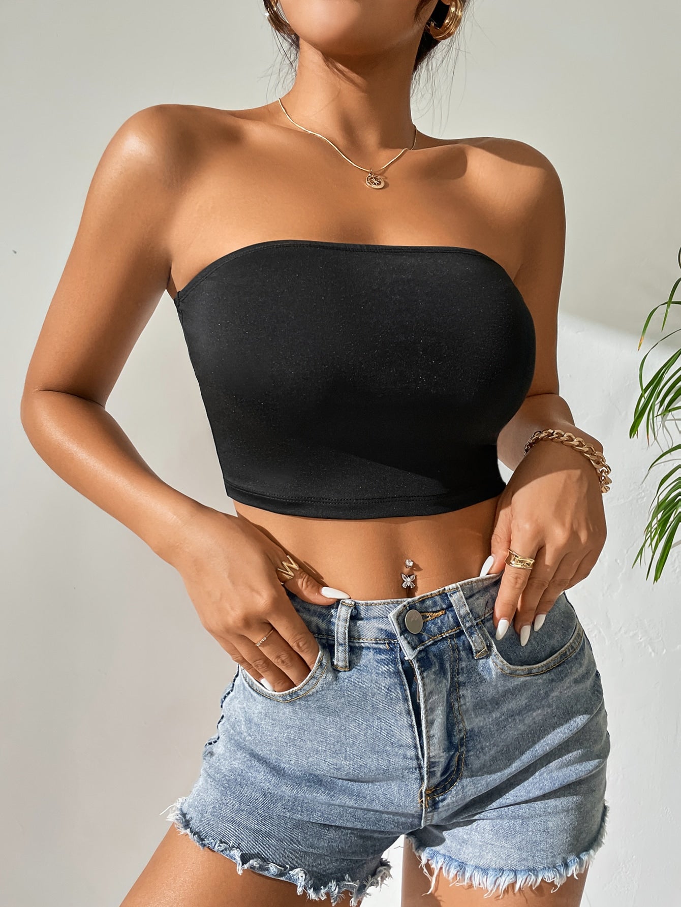 Solid Crop Tube Summer Top