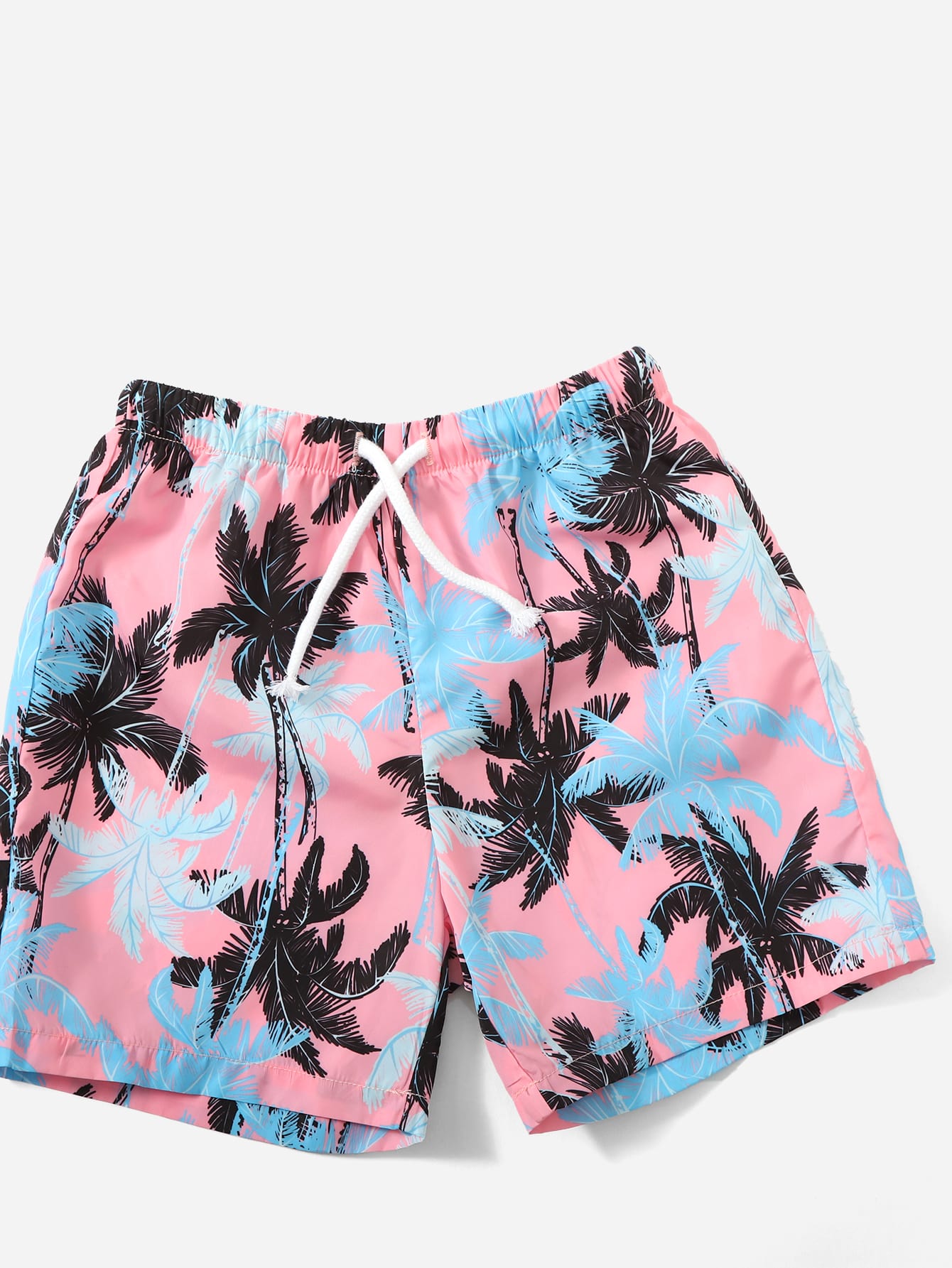 Young Boy Coconut Tree Print Tee & Drawstring Waist Shorts