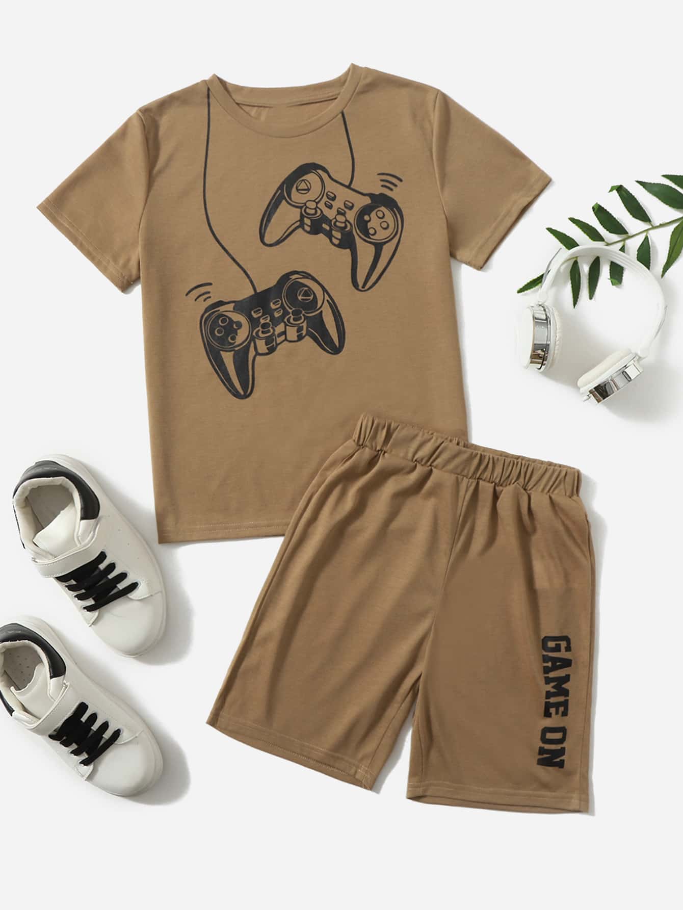 Tween Boy Gamepad Print Tee & Letter Graphic Shorts