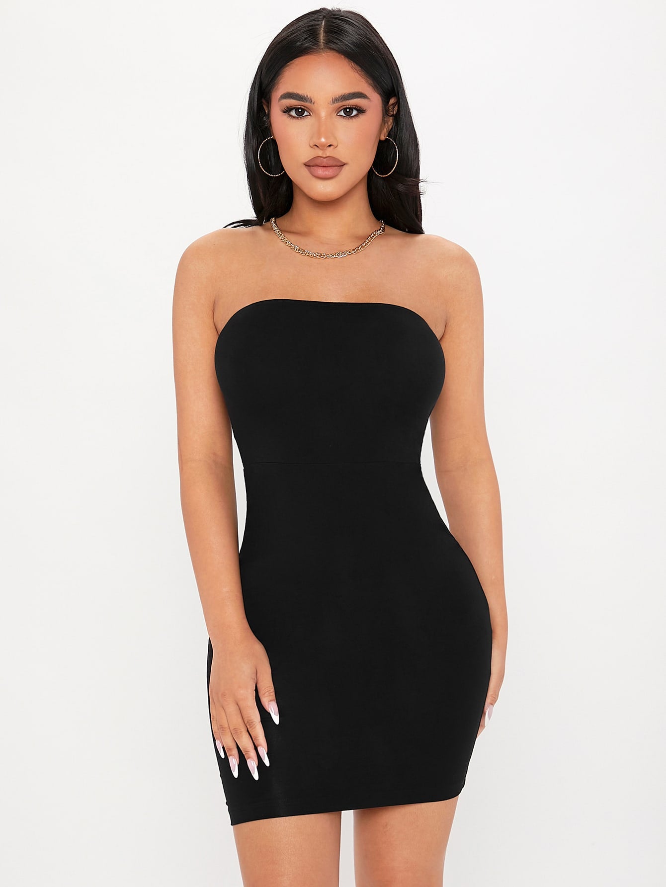 Solid Bodycon Tube Black Dress