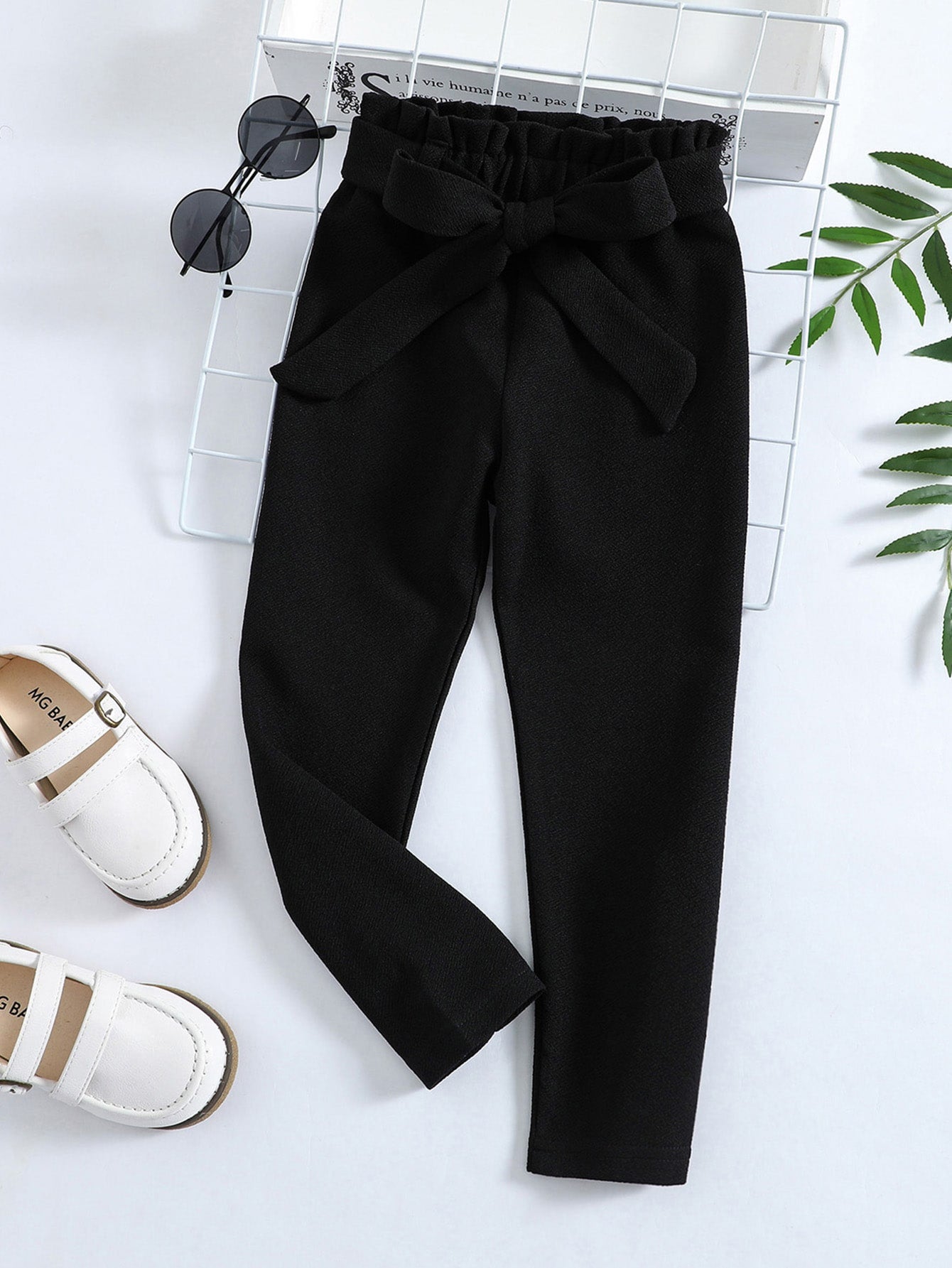 Young Girl Bowknot Belted Long Pants, Cool, Comfortable, Suitable For Spring, Summer And Autumn, All-Match Style, Comfortable And Suitable For Outdoor, School, Home And Travel, Ages 4-7