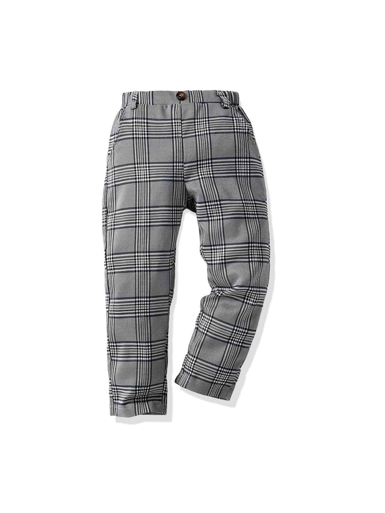 Young Boy Plaid Print Elastic Waist Pants