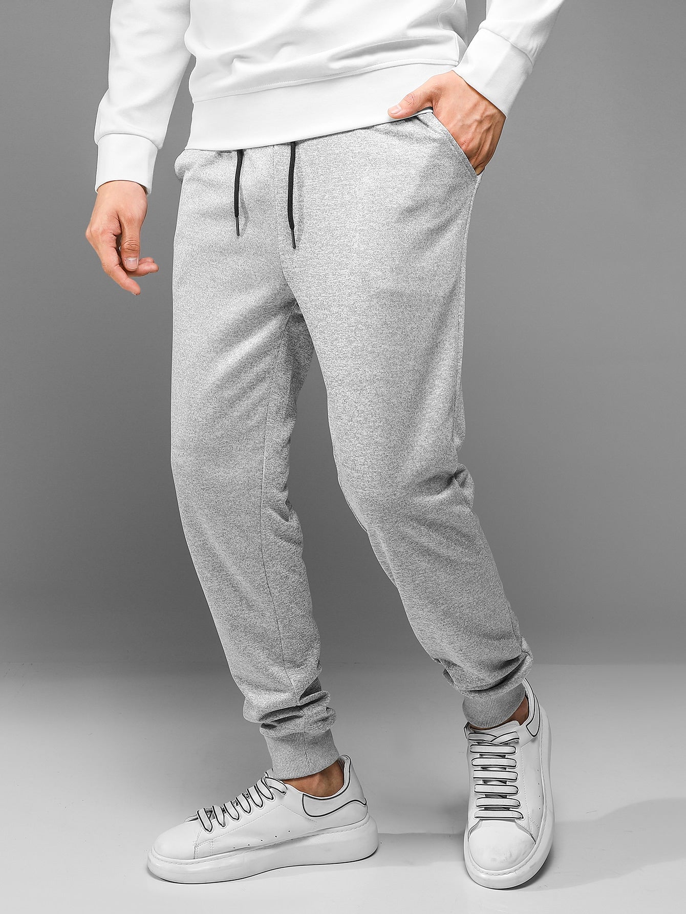 Men Drawstring Waist Slant Pocket Sweatpants