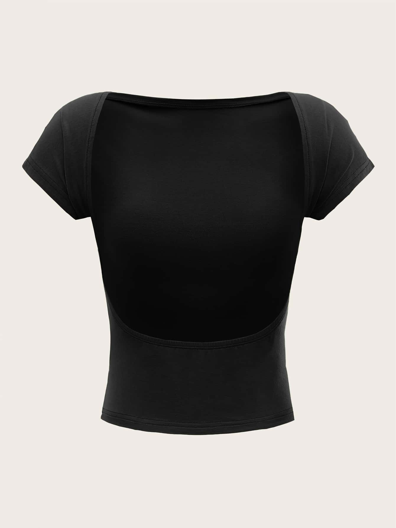 Backless Batwing Sleeve Solid Tee