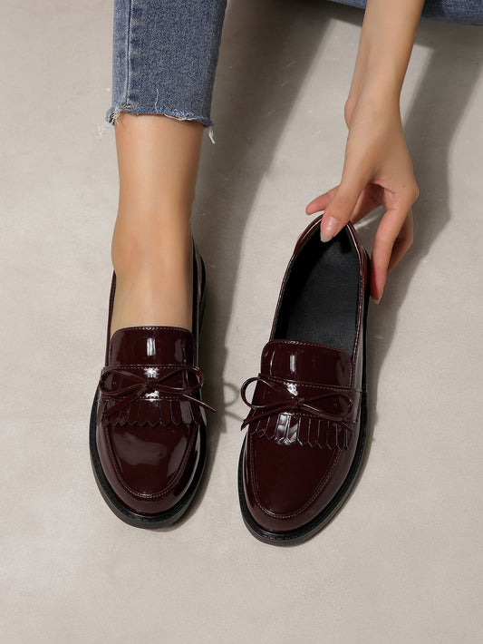 Bow & Fringe Decor Flat Loafers