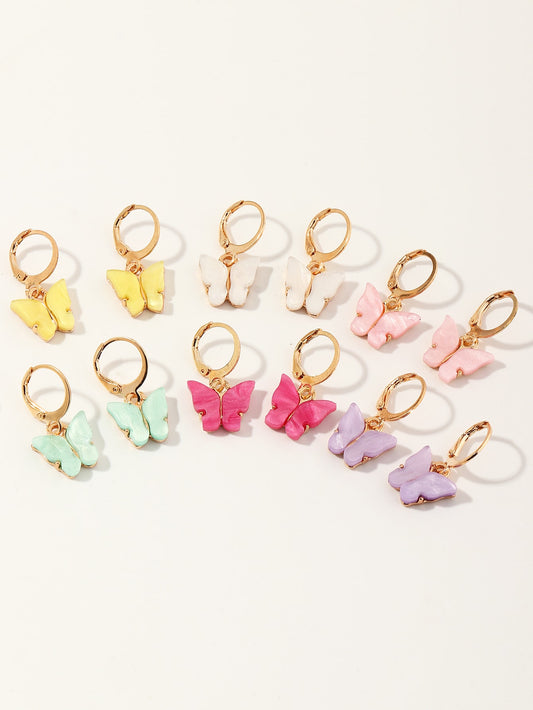 6pairs Girls Butterfly Decor Drop Earrings