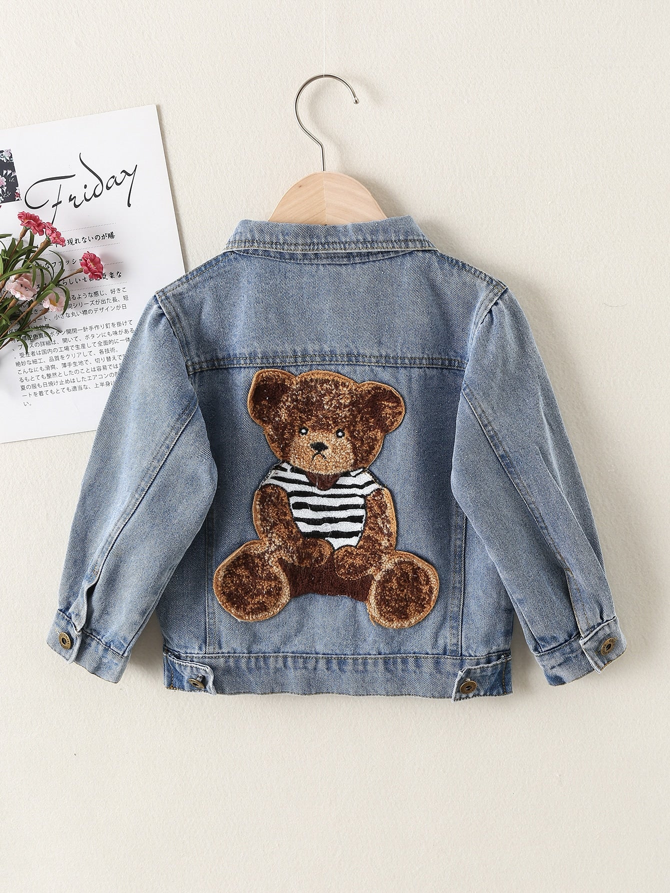 Young Boy Bear Patched Flap Detail Denim Jacket