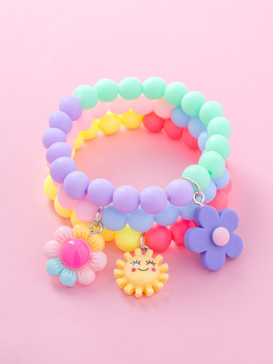 3pcs Girls Flower Charm Beaded Bracelet