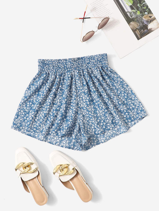 Ditsy Floral Shirred Waist Shorts