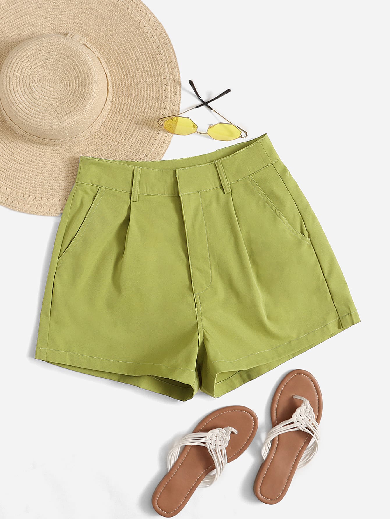 High Waist Plicated Detail Shorts