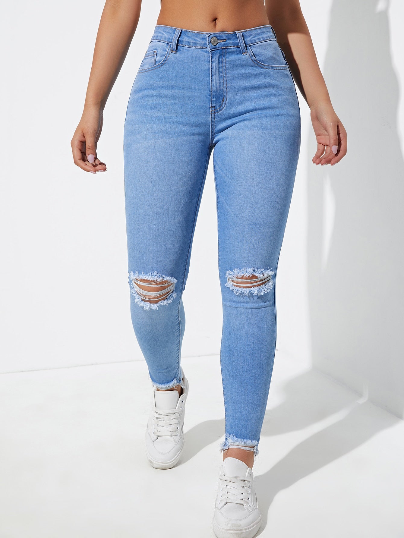 Ripped Raw Cut Skinny Jeans