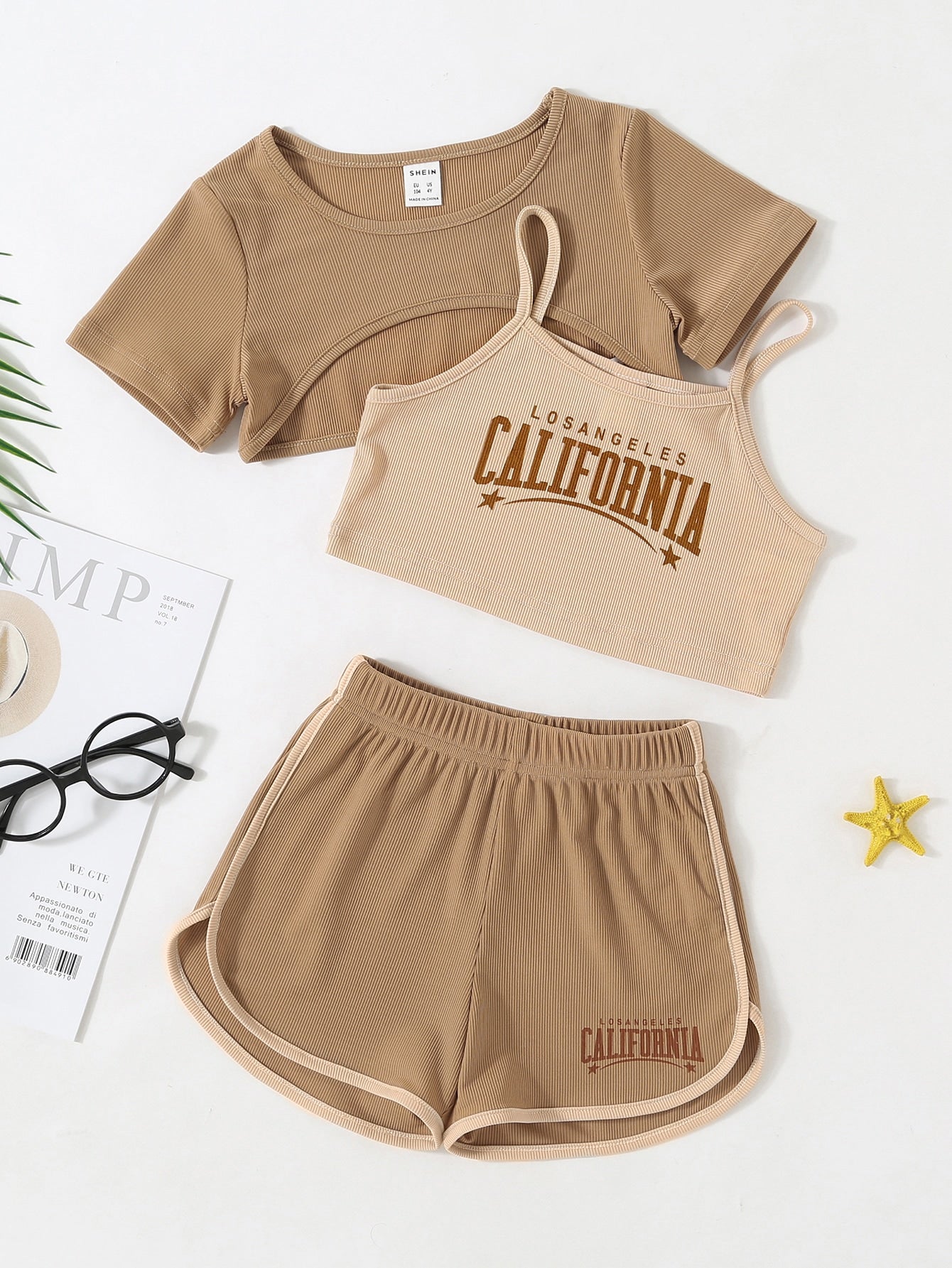 Young Girl High Low Tee & Letter Graphic Cami Top & Shorts