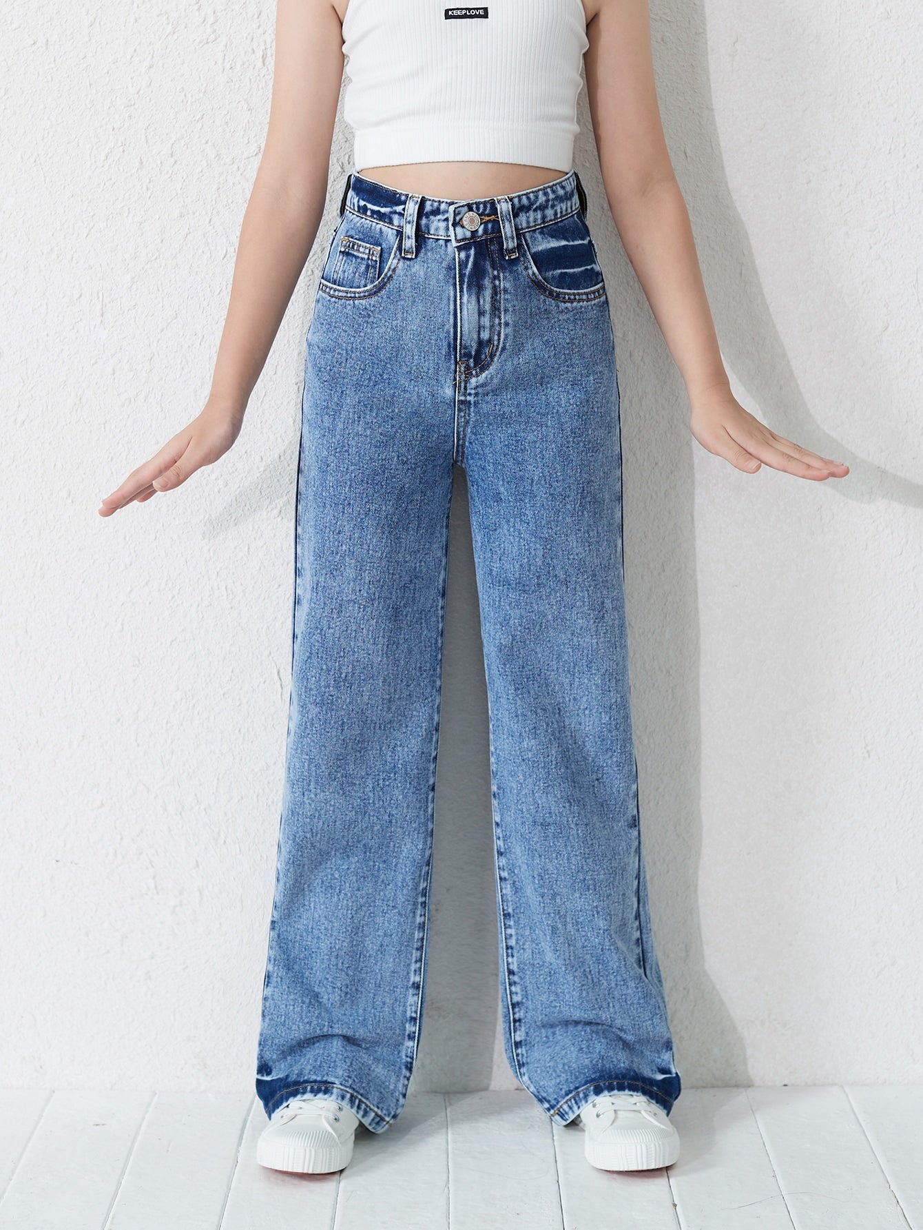 Tween Girl Basic Daily Loose Wide Leg Denim Pants